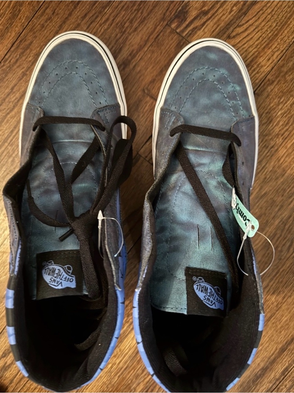 New Cool Vans Blue and Black Checkerboard High-Top Sneakers - Picture 10 of 10